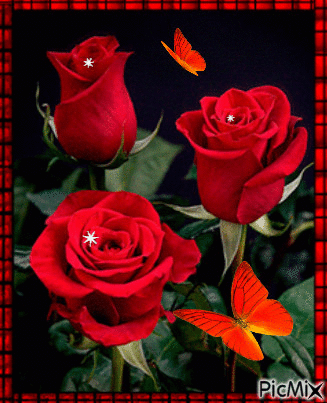 Three red roses. - Бесплатни анимирани ГИФ