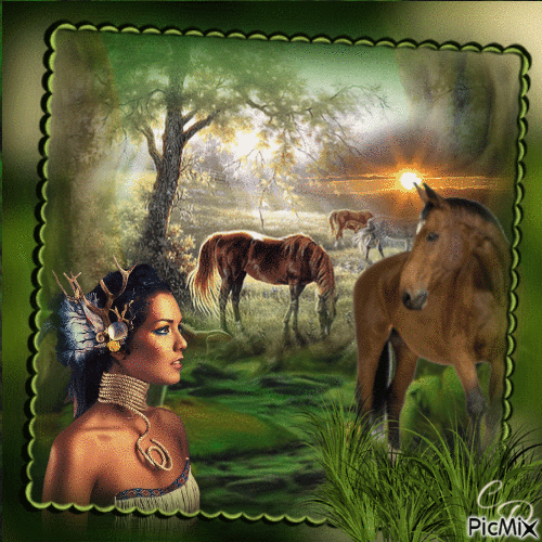Indianerin mit Pferden - Безплатен анимиран GIF