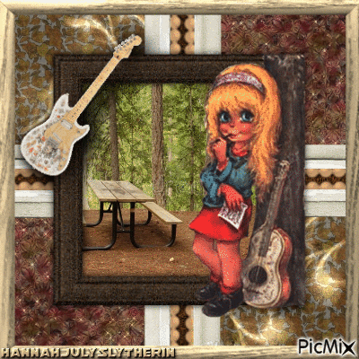 #♠#Hippie Girl Outside in Woods with Guitar#♠# - GIF animado grátis
