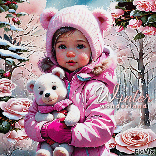 Kleines Mädchen im Winter, rosa Töne - GIF animé gratuit