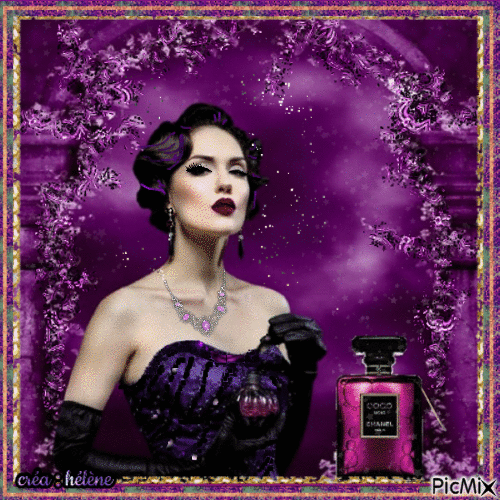 femme et son parfum en violet - GIF animé gratuit