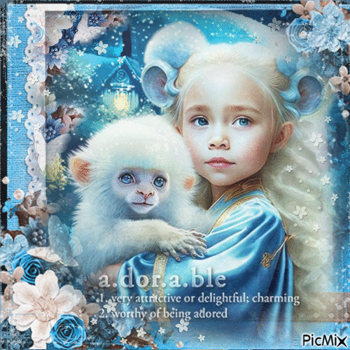 Fantasy girl children animals monkey - Δωρεάν κινούμενο GIF
