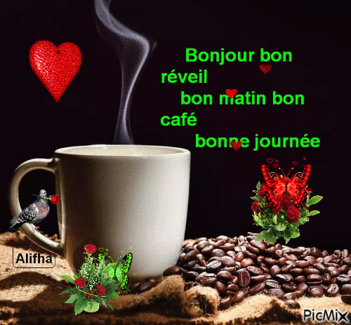 Bonjour bon réveil bon café - Бесплатный анимированный гифка