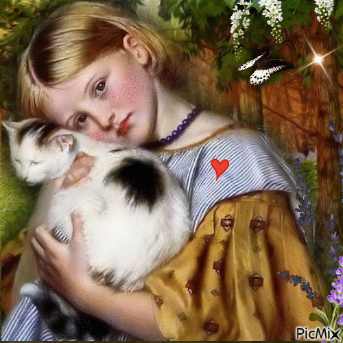 Girl with Cat - Free animated GIF
