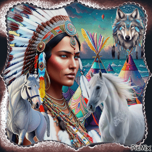 Pferde mit einer Indianerin - Безплатен анимиран GIF