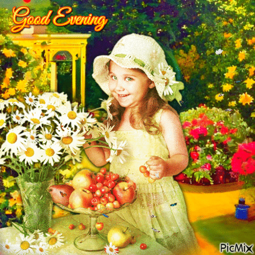 Good Evening Little Girl in the Garden - Free animated GIF