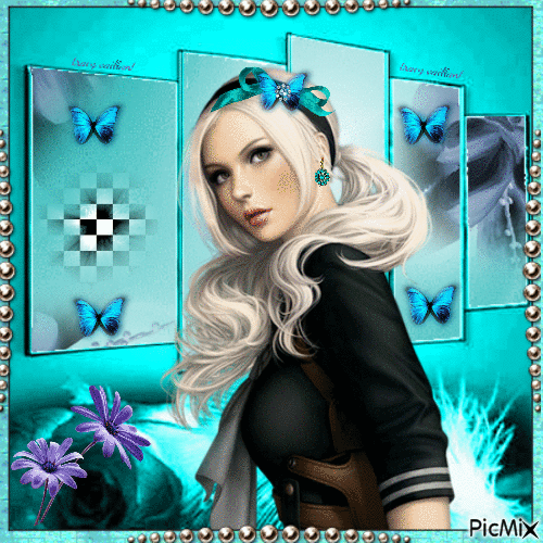 Butterfly girl - Turquoise - Ingyenes animált GIF