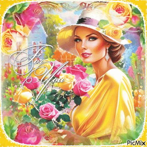 Woman flowers rose spring for you gift - Gratis geanimeerde GIF