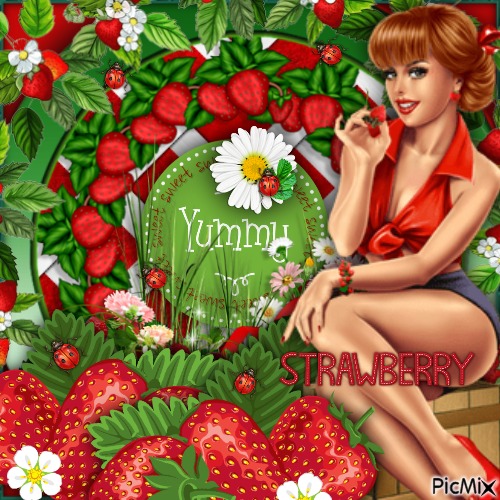 Vintage Woman-Strawberries-RM-07-20-23 - Free PNG