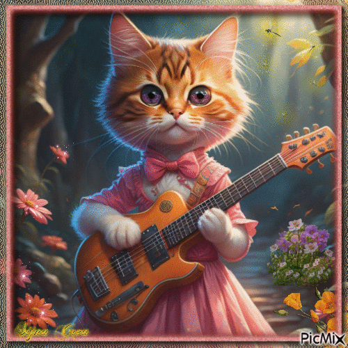 Cat playing guitar - Nemokamas animacinis gif