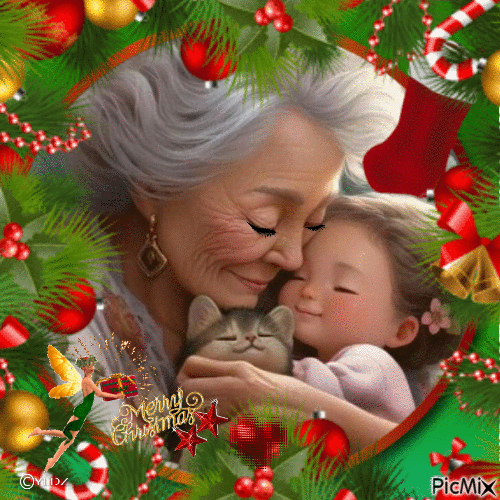 Grandmother and grandchild new year - GIF animasi gratis