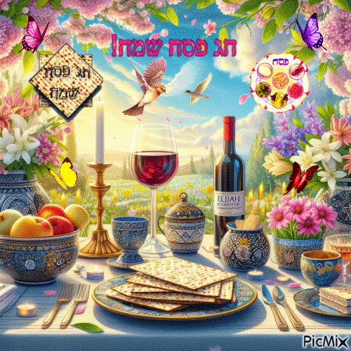 חג פסח שמח! Happy Passover! 🍷🍷🍷🍷 - Δωρεάν κινούμενο GIF