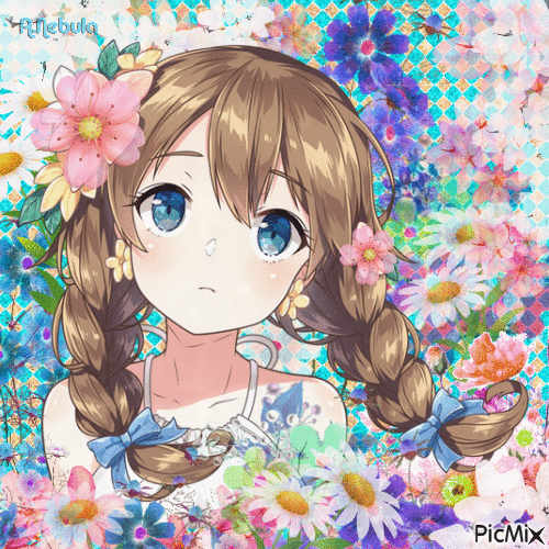 Anime girl with flowers-contest - Free animated GIF
