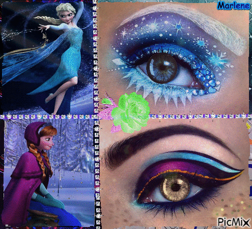 Portrait Woman Eyes Colors Elsa Ana Disney Frozen Deco Glitter Glamour Makeup - Gratis animeret GIF