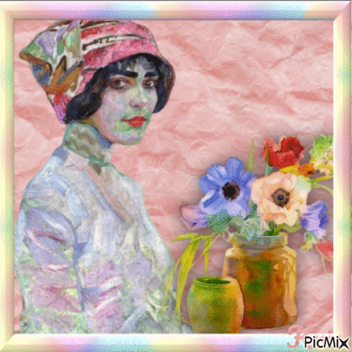 portrait femme aquarelle 🌹🌼❤️ - Δωρεάν κινούμενο GIF