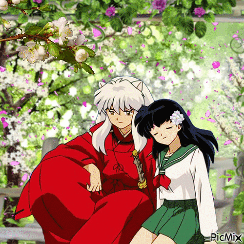 Inuyasha and Kagome in Spring - Free animated GIF