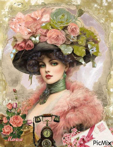 Woman with Flowered Hat - Free animated GIF