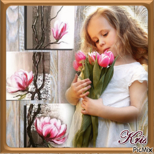 fille avec des fleurs 🌹🌼 - Ingyenes animált GIF