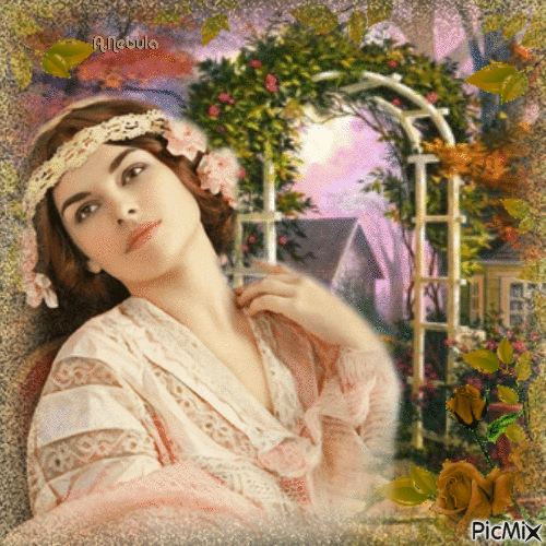 Woman in a garden - Vintage/contest - Free animated GIF