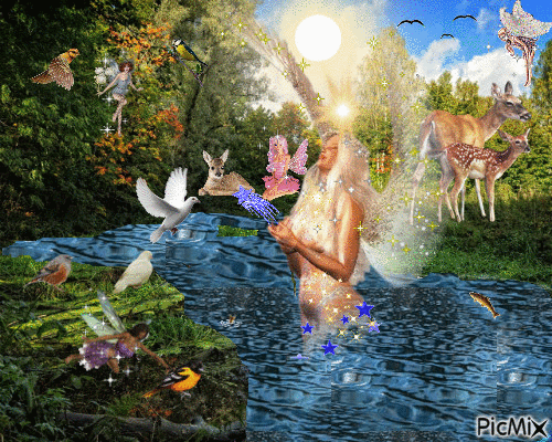 Fairyes helping the angel taking care - Ingyenes animált GIF
