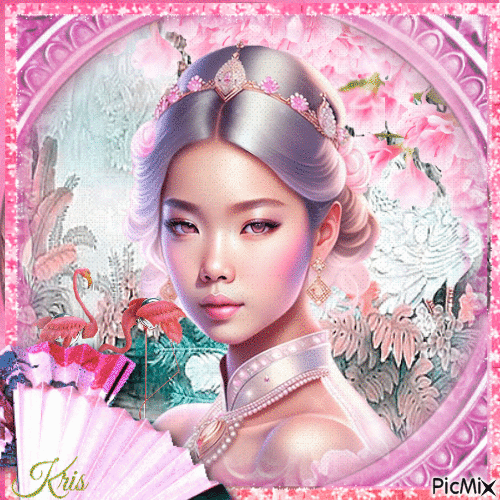 Femme asiatique en rose - Besplatni animirani GIF