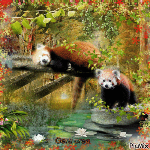 Nature image with red panda - Ingyenes animált GIF