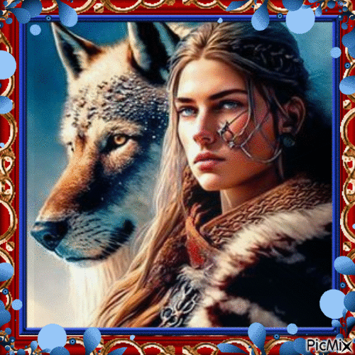 Woman With Wolf - Besplatni animirani GIF