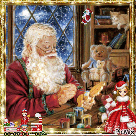 Le Père Noël prépare les cadeaux pour les enfants - Бесплатный анимированный гифка