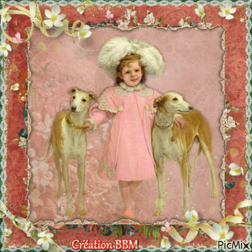 La fillette et ses chiens par BBM - GIF animé gratuit