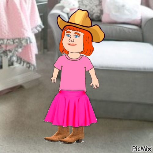 Western baby in hat, skirt, shirt and boots - Free PNG