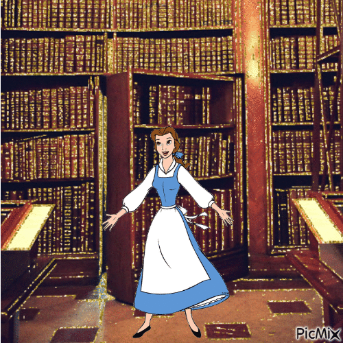 Belle in the library - Free animated GIF