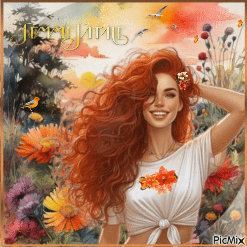Beauté aux cheveux roux - Free animated GIF