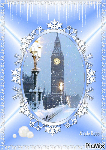 Big Ben sous la neige - GIF animé gratuit