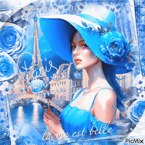 Paris blue woman vintage - GIF animé gratuit