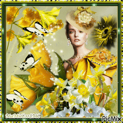 femme fleur jaune - Free animated GIF