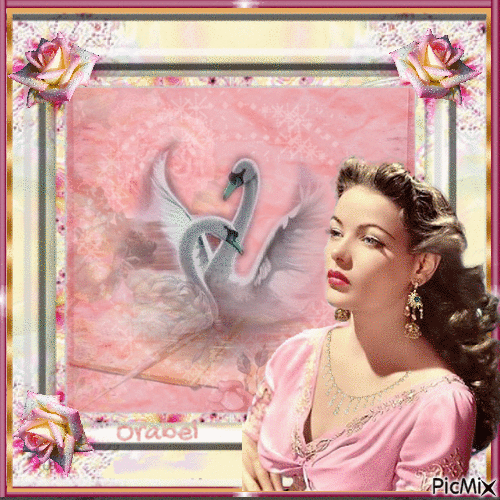 Cygnes femme sur rose1plaze - GIF animado grátis