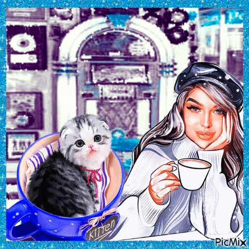 Un café avec mon chat - Ücretsiz animasyonlu GIF