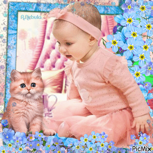 Baby girl & cat-contest - Besplatni animirani GIF