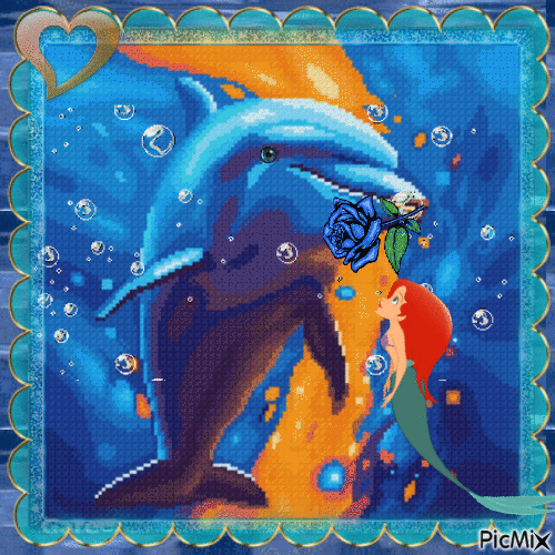 Дельфин и русалка - Бесплатный анимированный гифка
