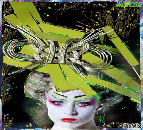 Portrait Woman Geisha Face Colors Hat Deco Glitter Makeup Glamour - Free animated GIF