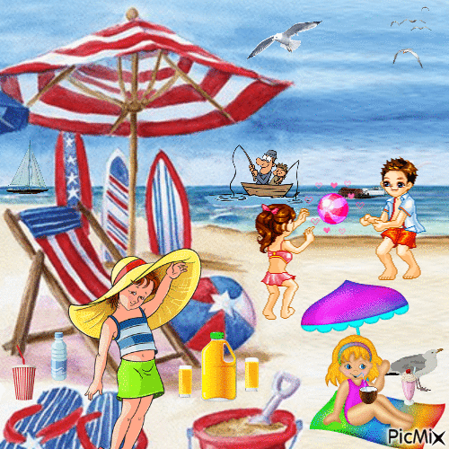 Kids in de beach - GIF เคลื่อนไหวฟรี