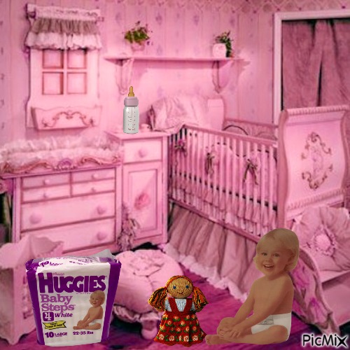 Baby in pink nursery - Free PNG