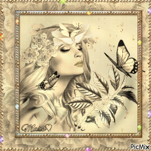 dorado mujer con mariposa - Δωρεάν κινούμενο GIF