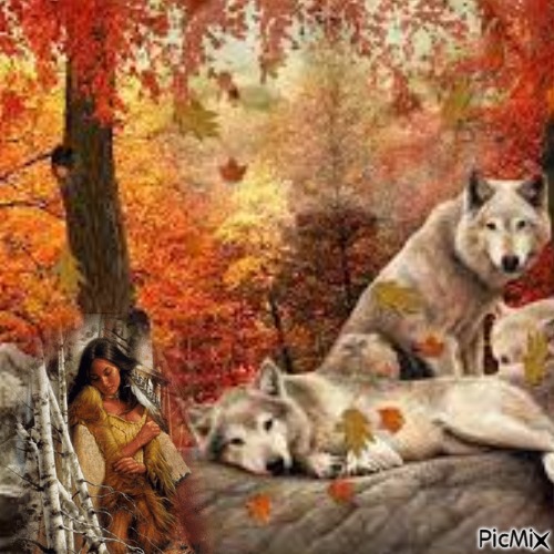 Meute de loups en automne - png grátis