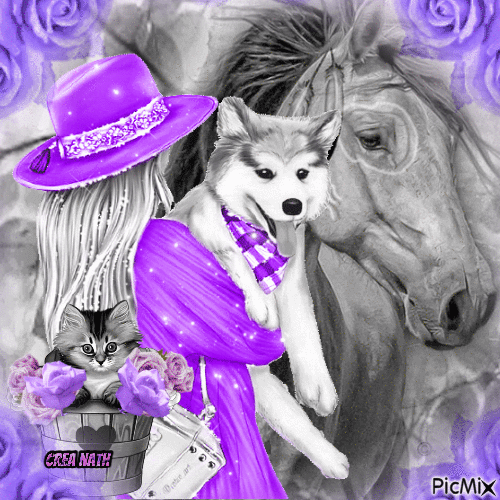 femme et cheval 💜💜💜 - Free animated GIF