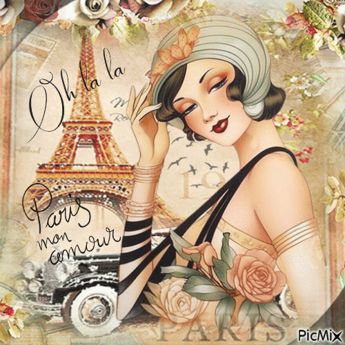 Paris woman car vintage - Gratis geanimeerde GIF