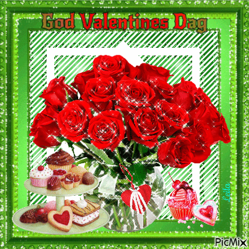Happy Valentines Day. Flowers, cakes - Безплатен анимиран GIF
