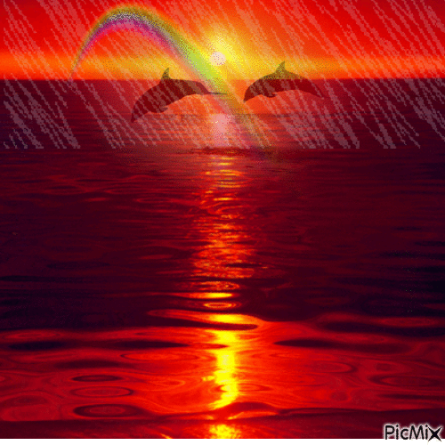 l'arc-en-ciel de soir sur la mer - GIF animé gratuit