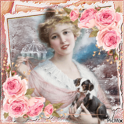 Vintage-Dame mit Hund - GIF เคลื่อนไหวฟรี