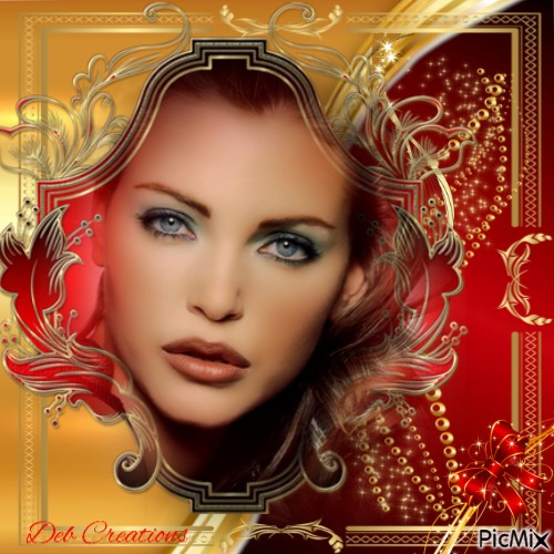 Girl With Golden Background And Red Tones - png gratuito